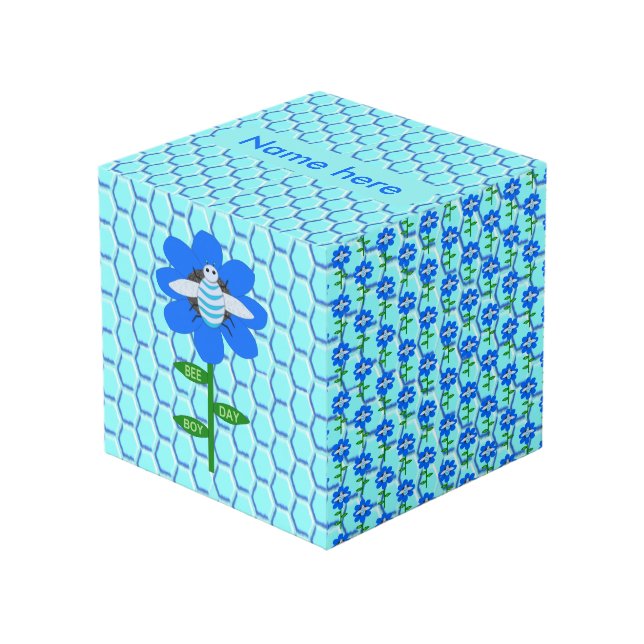 Cube Photo Joyeux Bee Day Boy Blue Birthday Bumblebee Custom (Angle devant)