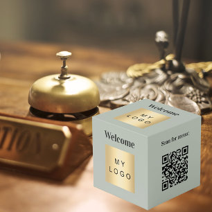 Cube Photo Logo d'accueil QR code olive vert menu table