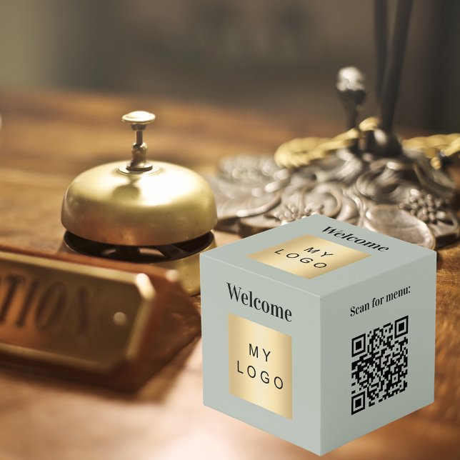 Cube Photo Logo d'accueil QR code olive vert menu table (Créateur téléchargé)