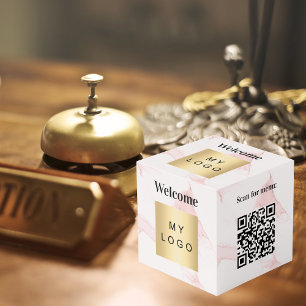 Cube Photo Logo d'entreprise de bienvenue QR code marbre tabl