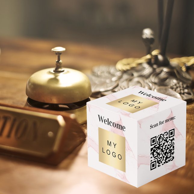 Cube Photo Logo d'entreprise de bienvenue QR code marbre tabl (Créateur téléchargé)