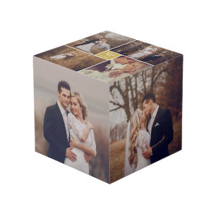Cube Photo Mariage Carré moderne Monogramme 8 Photo Collage
