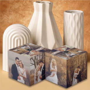 Cube Photo Mariage Carré moderne Monogramme 8 Photo Collage