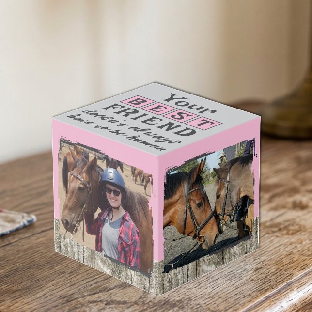Cube Photo Meilleur ami cheval 4 photo gris rose rustique (Créateur téléchargé)