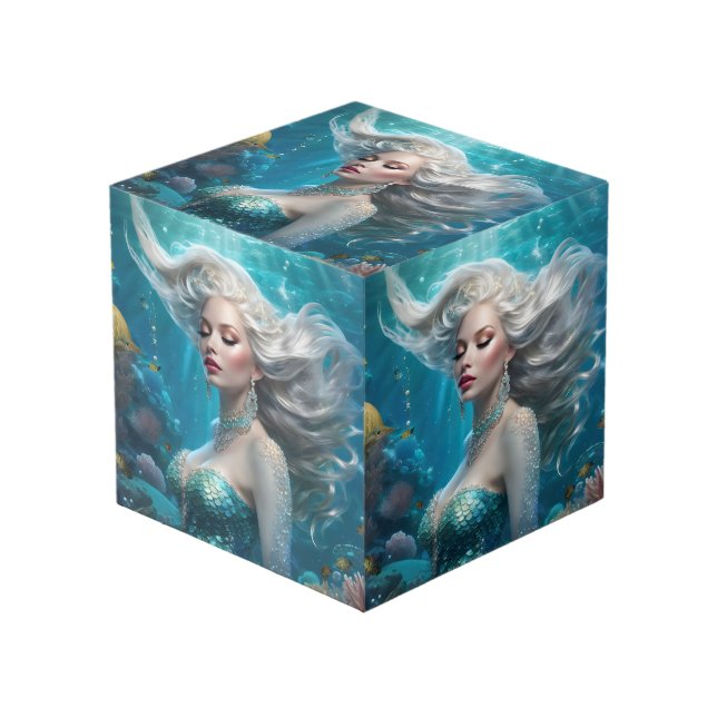 Cube Photo Mermaid cheveux en argent Turquoise Océan (Angle devant)