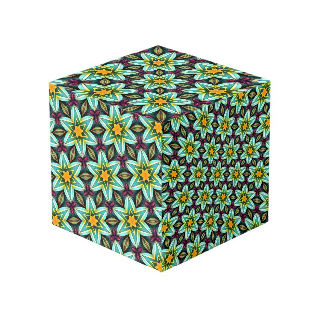 Cube Photo Modèle Floral Étoiles Vertes (Angle devant)