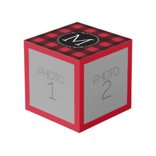 Cube Photo Monogramme de Motif de plongée Rustic Red & Black