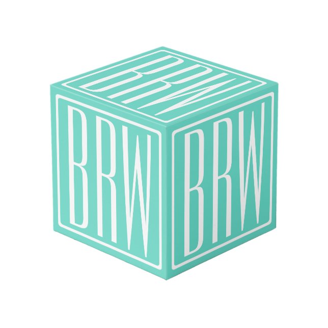 Cube Photo Monogramme Initiales 3 Moderne Gras | Blanc Sur Aq (Angle devant)
