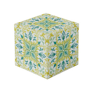 Cube Photo Morris Vin jaune Turquoise & Motif Fleur