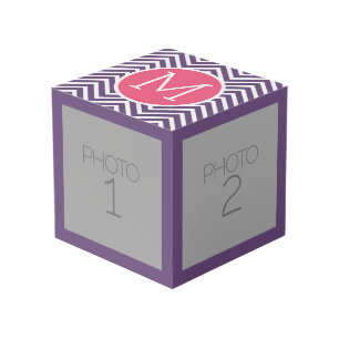 Cube Photo Motif à la mode Chevron avec Monogram - Rose Purp