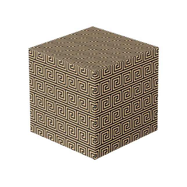 Cube Photo Motif Carrés Clé Méandre Grec Marron (Angle devant)
