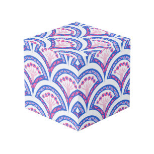 Cube Photo motif damassé floral bleu
