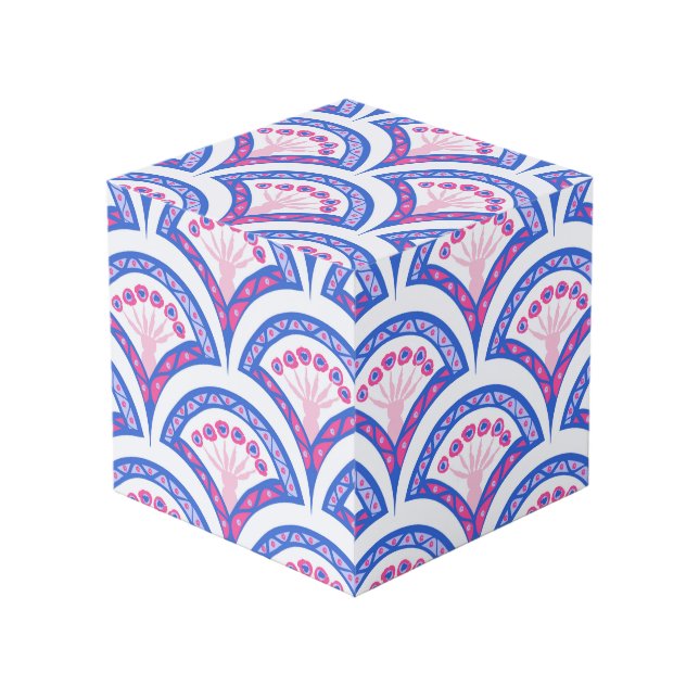 Cube Photo motif damassé floral bleu (Angle devant)