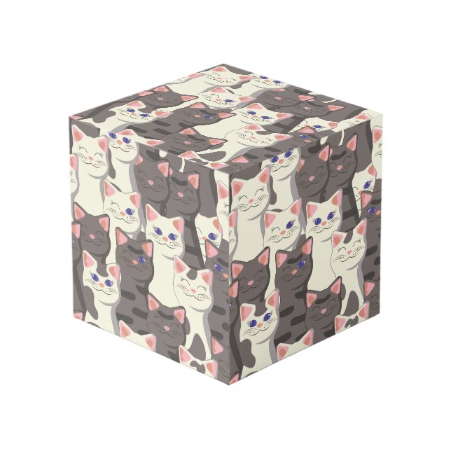 Cube Photo Motif de chats blancs et gris (Angle devant)