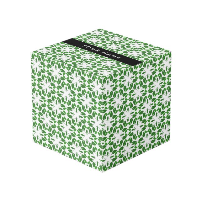 Cube Photo Motif de feuille, feuilles vertes, votre nom (Angle devant)