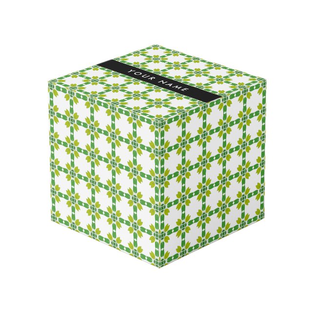 Cube Photo Motif de feuille, Feuilles vertes, Votre nom (Angle devant)