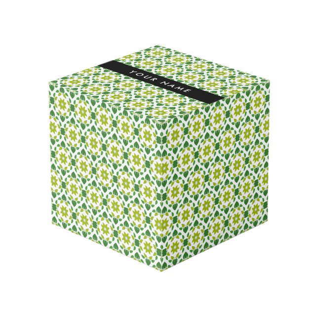 Cube Photo Motif de feuille, Feuilles vertes, Votre nom (Angle devant)