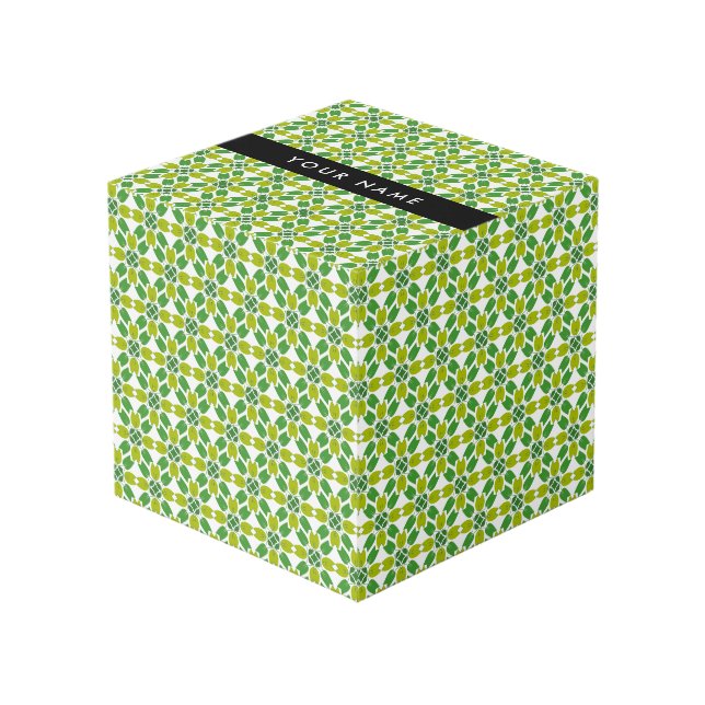 Cube Photo Motif de feuille, feuilles vertes, votre nom (Angle devant)
