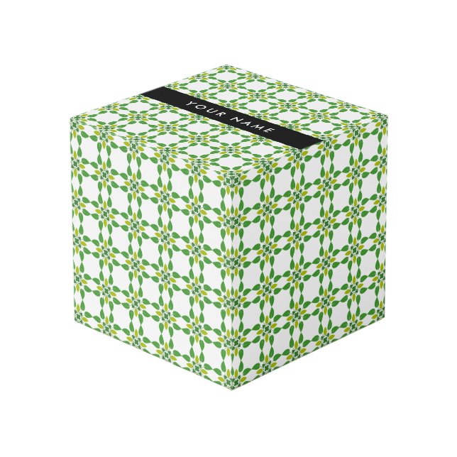 Cube Photo Motif de feuilles, feuilles vertes, Votre nom (Angle devant)