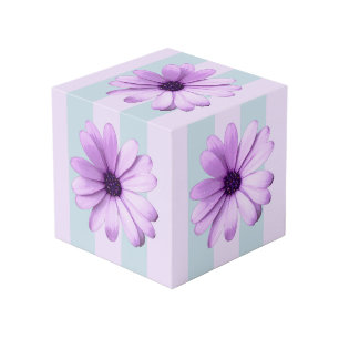 Cube Photo motif de marguerite rayée de bleu et de violet