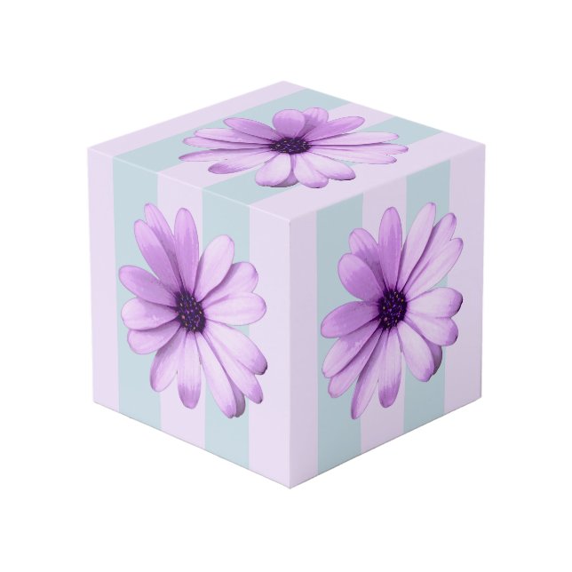 Cube Photo motif de marguerite rayée de bleu et de violet (Angle devant)