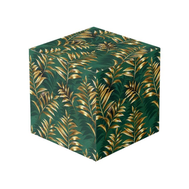 Cube Photo Motif sans couture avec des fougères dorées (Angle devant)