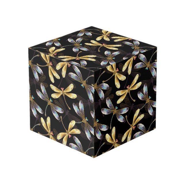Cube Photo Motif sans couture avec libellules d'or (Angle devant)