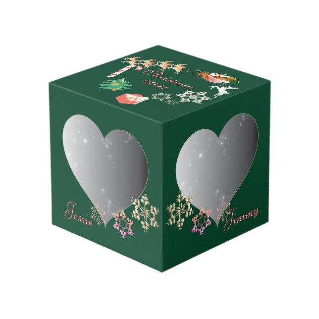 Cube Photo Noël Père Noël 4 photos Cadres de coeur (Angle devant)