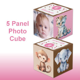 Cube Photo Nom de photo d'animal mignon pour la nurserie rose