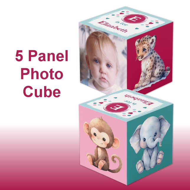 Cube Photo Nom de photo de bébé léopard mignon pour nurserie  (Créateur téléchargé)