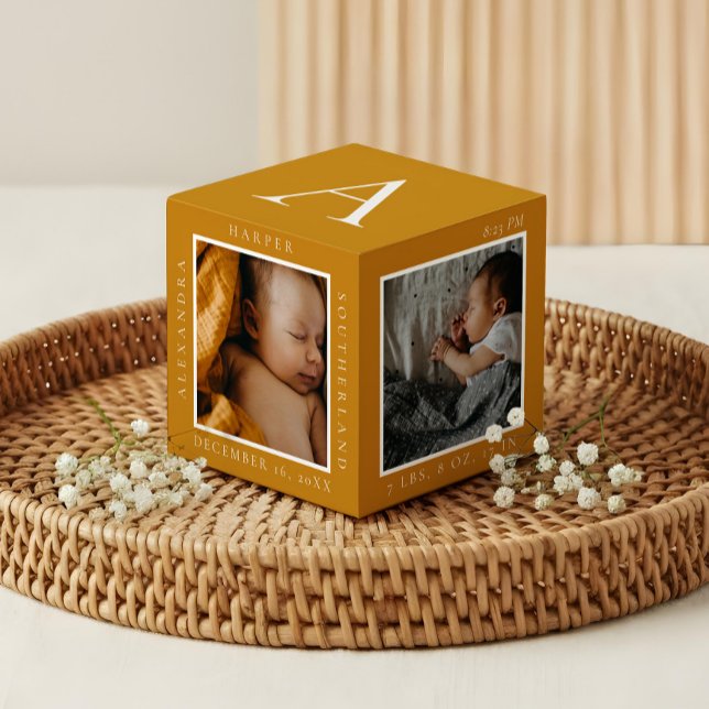 Cube Photo Nom du bébé minimal et statistiques de naissance (Minimal Baby Name & Birth Stats Photo Keepsake Cube)