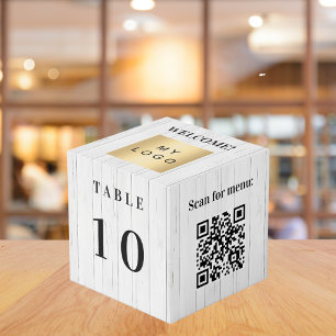 Cube Photo Numéro de table QR code menu bois logo de l'entrep