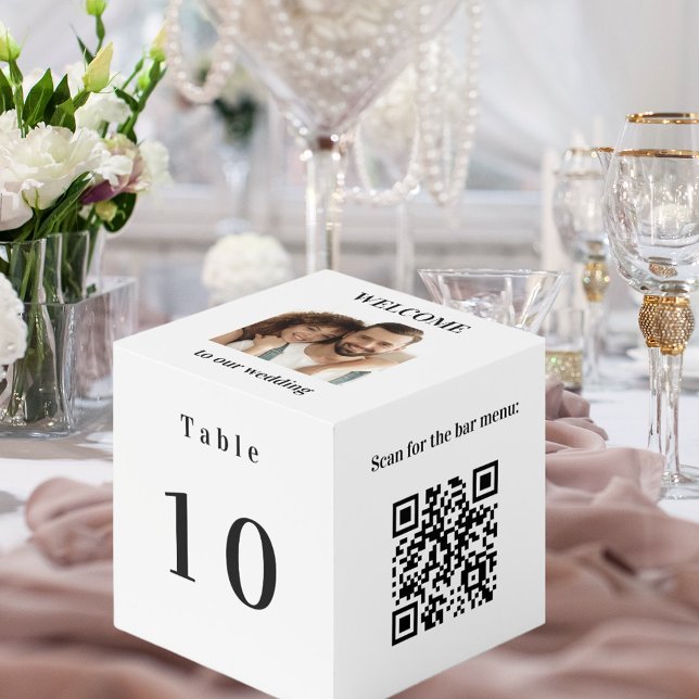 Cube Photo Numéro de table QR code menu photo blanche (Créateur téléchargé)