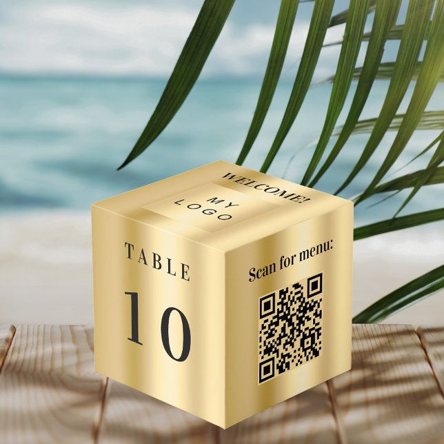 Cube Photo Numéro de tableau Code QR menu or logo commercial (Créateur téléchargé)