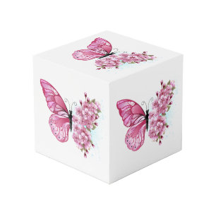 Cube Photo Papillon à fleurs avec Sakura rose