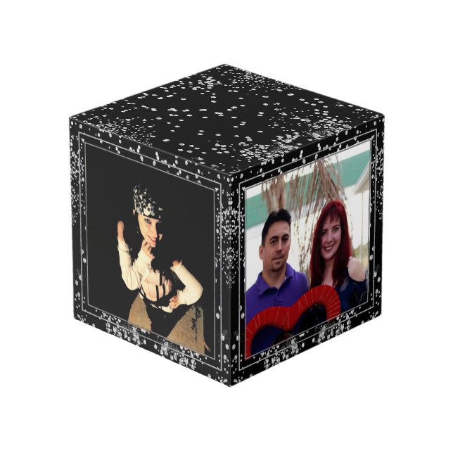 Cube Photo Parties scintillant Diamants d'argent Noir Personn (Angle devant)