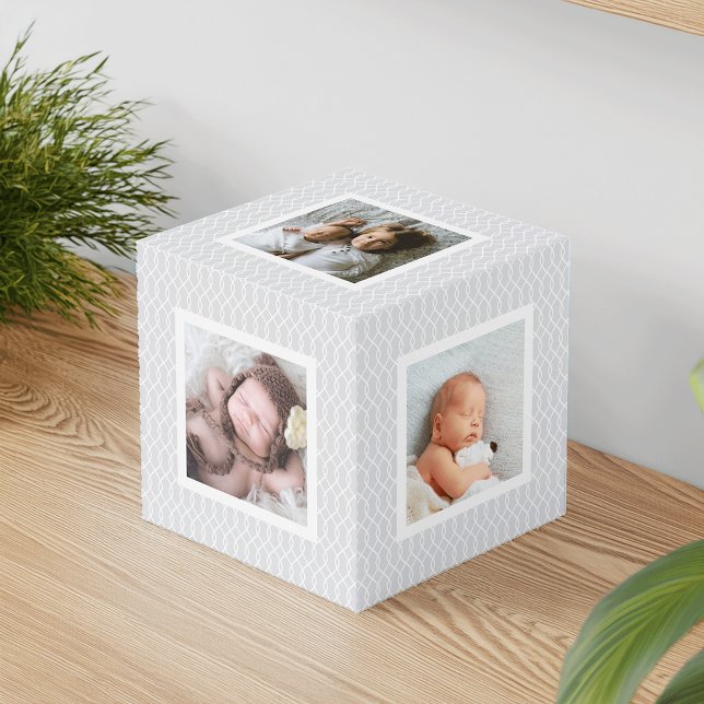 Cube Photo Photo Motif chic gris Trellis (Créateur téléchargé)