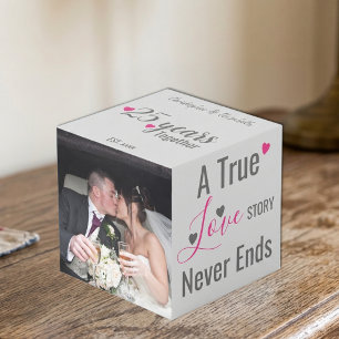 Cube Photo Photo rose pour les 25 ans de mariage