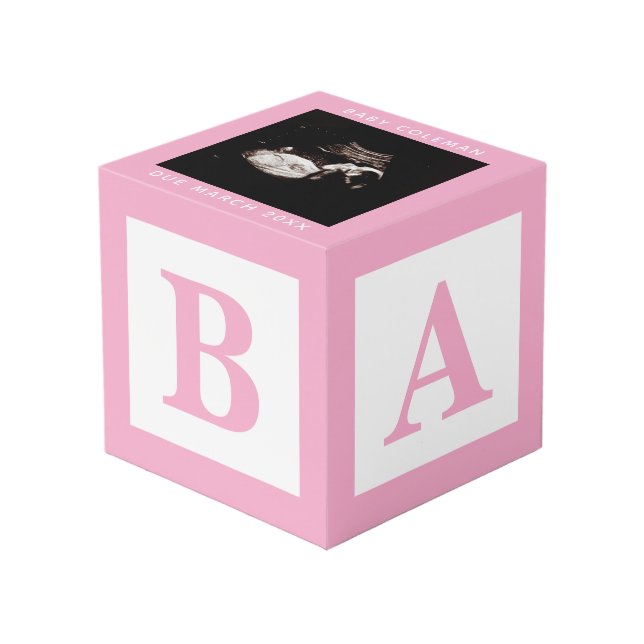 Cube Photo Pink Baby Block Sonogramme Garde de grossesse phot (Angle devant)