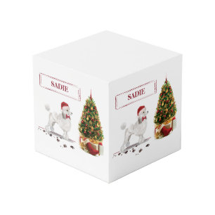 Cube Photo Poodle blanc Funny Chien de Noël avec arbre