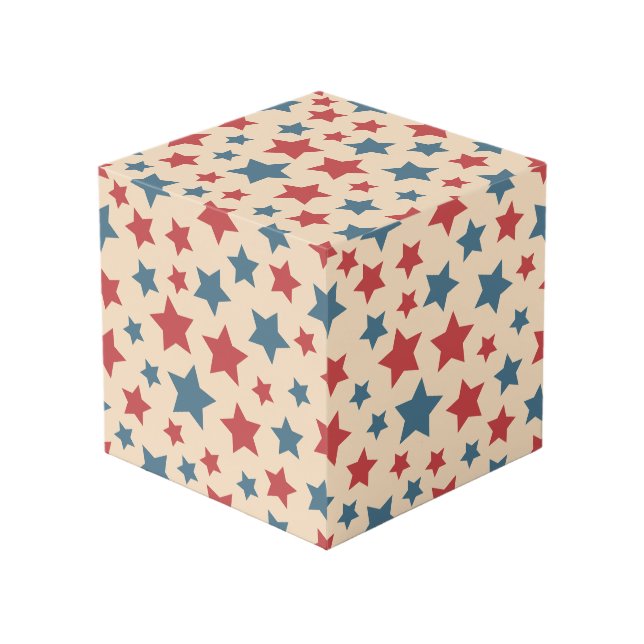 Cube Photo Red and Blue Stars, 4th of July, Beige Background (Angle devant)