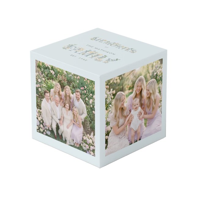 Cube Photo Romantic Dusty Blue Floral Family Monogram MH26 (Angle devant)