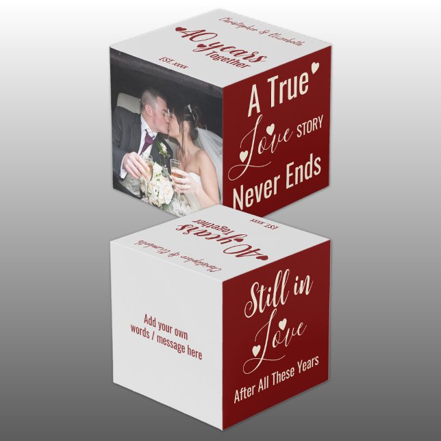 Cube Photo Ruby 40 ans anniversaire rouge gris photo (Créateur téléchargé)