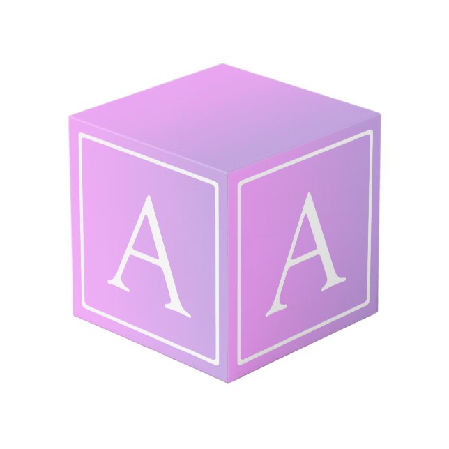 Cube Photo Simple Monogramme | Dégradé Rose/Violet Subtil (Angle devant)