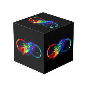 Cube Photo Symbole d'infini avec plume arc-en-ciel