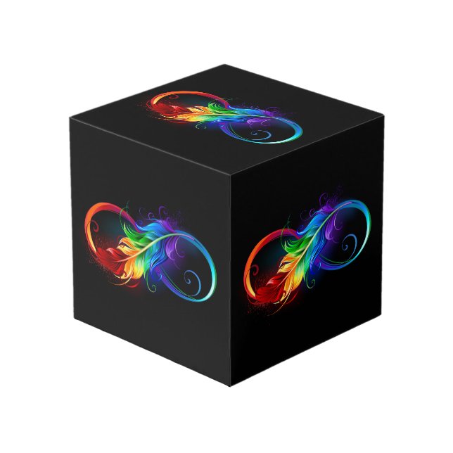 Cube Photo Symbole d'infini avec plume arc-en-ciel (Angle devant)