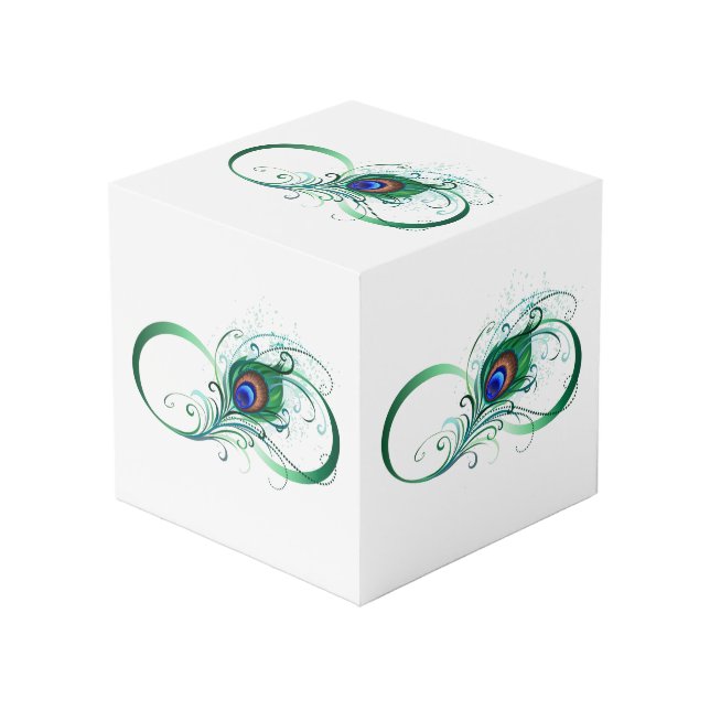 Cube Photo Symbole d'infini avec plume de paon (Angle devant)