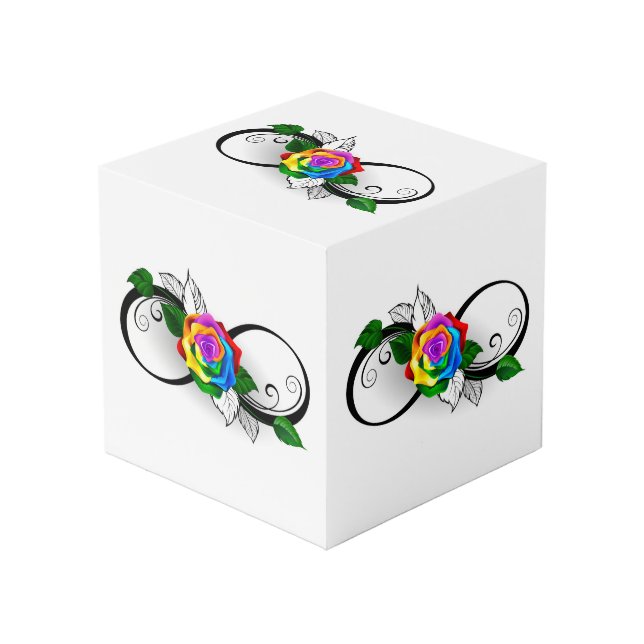 Cube Photo Symbole d'infini avec Rose arc-en-ciel (Angle devant)