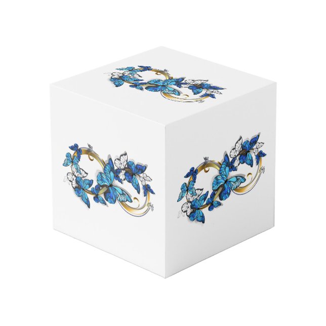 Cube Photo Symbole infini de papillons Morpho bleus (Angle devant)