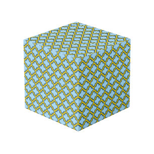 Cube Photo Trellis bleu et jaune, treillis, Quatrefoil